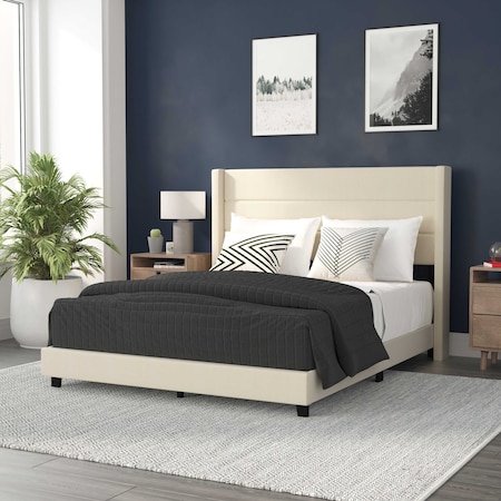 Flash Furniture Beige Queen Platform Bed with Headboard YK-1078-BEIGE-Q-GG